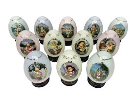 Twelve Hummel for Denbury Mint porcelain eggs