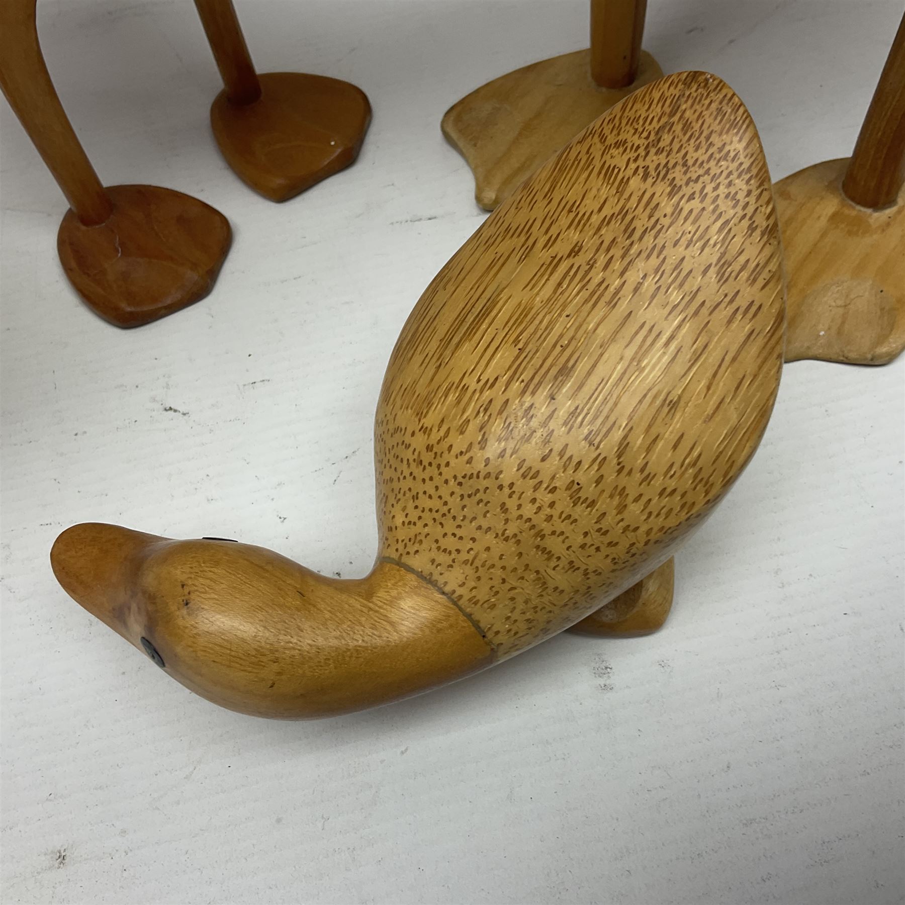 Four carved fruit wood ducks by Dcuk of various sizes - Image 3 of 14