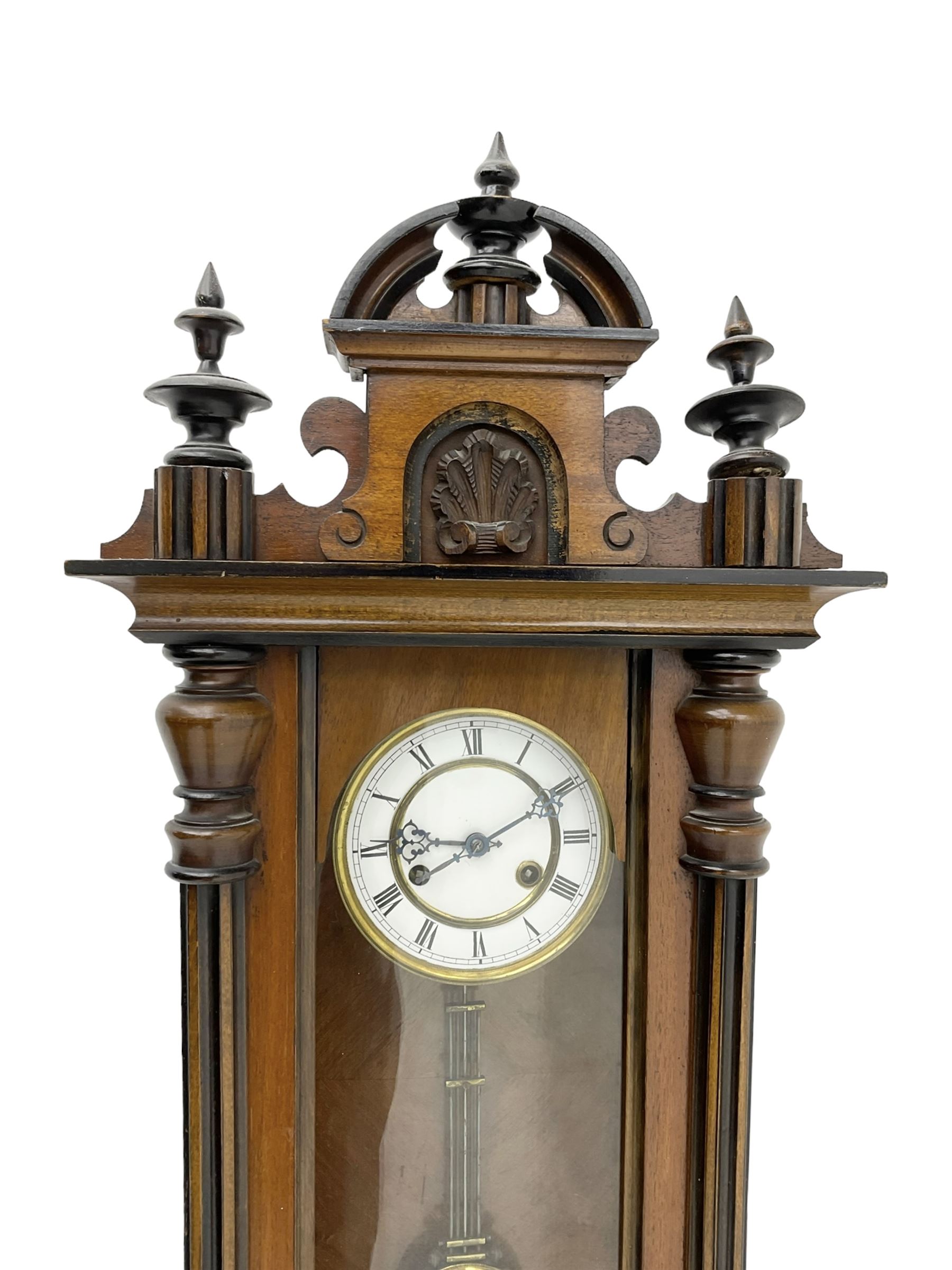 German - late19th century walnut and ebonised Vienna style wall clock - Image 4 of 4