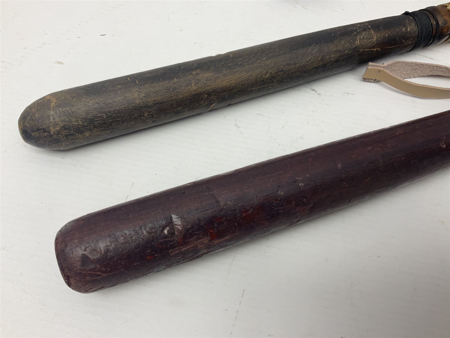 Two wooden truncheon with turned grips and leather straps - Image 12 of 14