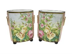 Pair of continental hand painted cachepots