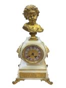 French - mid 19th century white onyx cased 8-day mantle clock with ormolu mounts on splayed feet