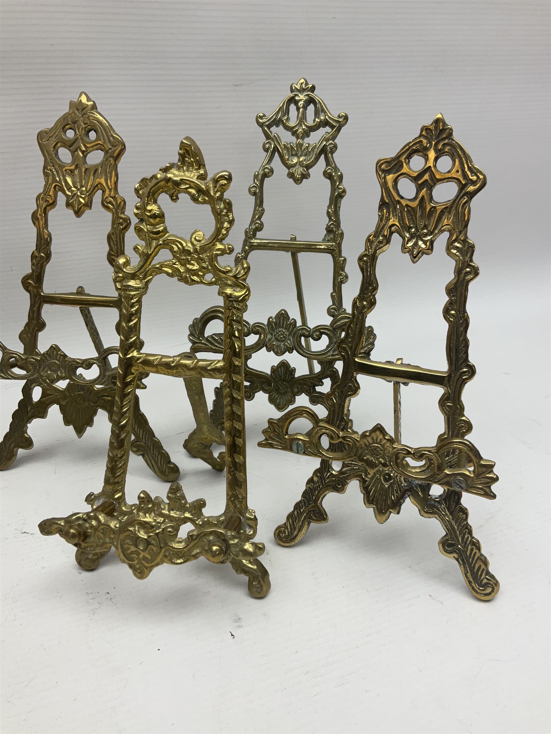 Nine ornate cast brass easel stands of various sizes - Image 6 of 13