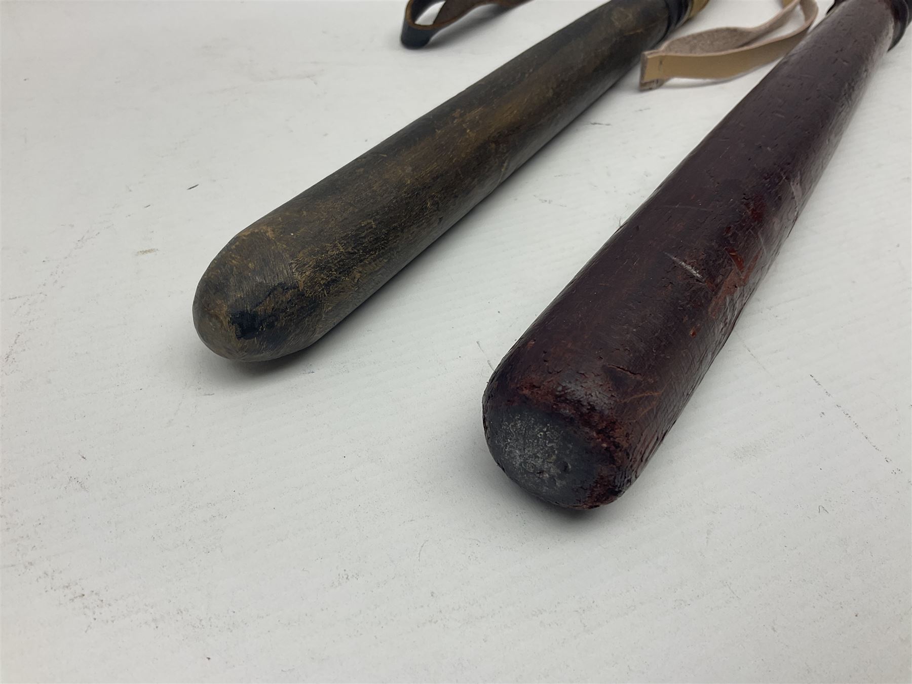 Two wooden truncheon with turned grips and leather straps - Image 13 of 14