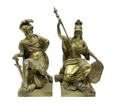 Pair brass grand tour style figures of Minerva and Mars