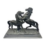 Bronzed figure group of two rearing horses