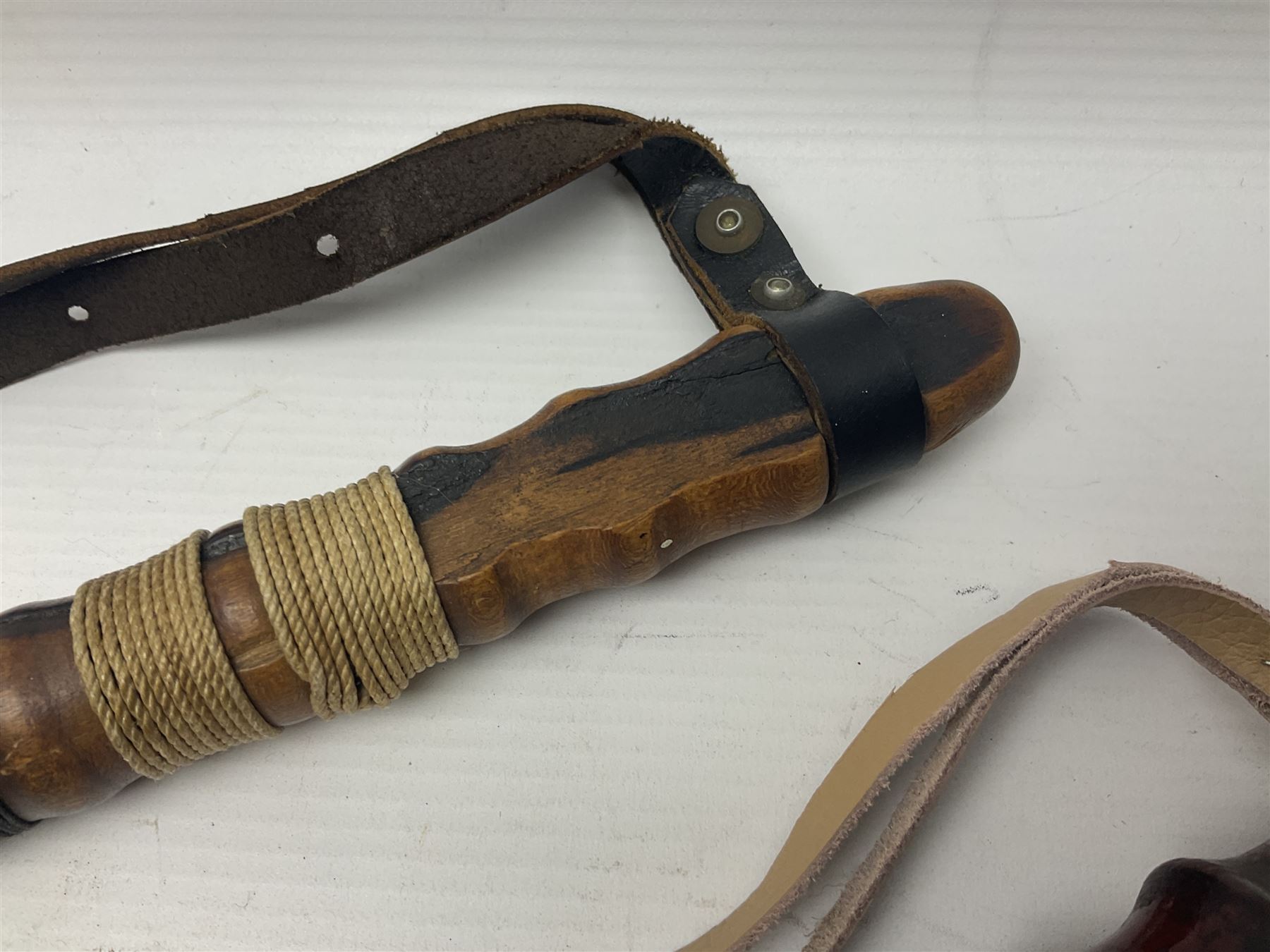 Two wooden truncheon with turned grips and leather straps - Image 14 of 14