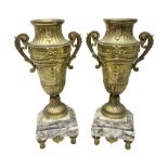 Pair of 19th century gilt metal twin handle urns