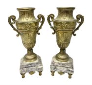Pair of 19th century gilt metal twin handle urns