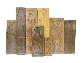 Eight 20th century hardwood Dutch folk art Speculaasplank or biscuit moulds