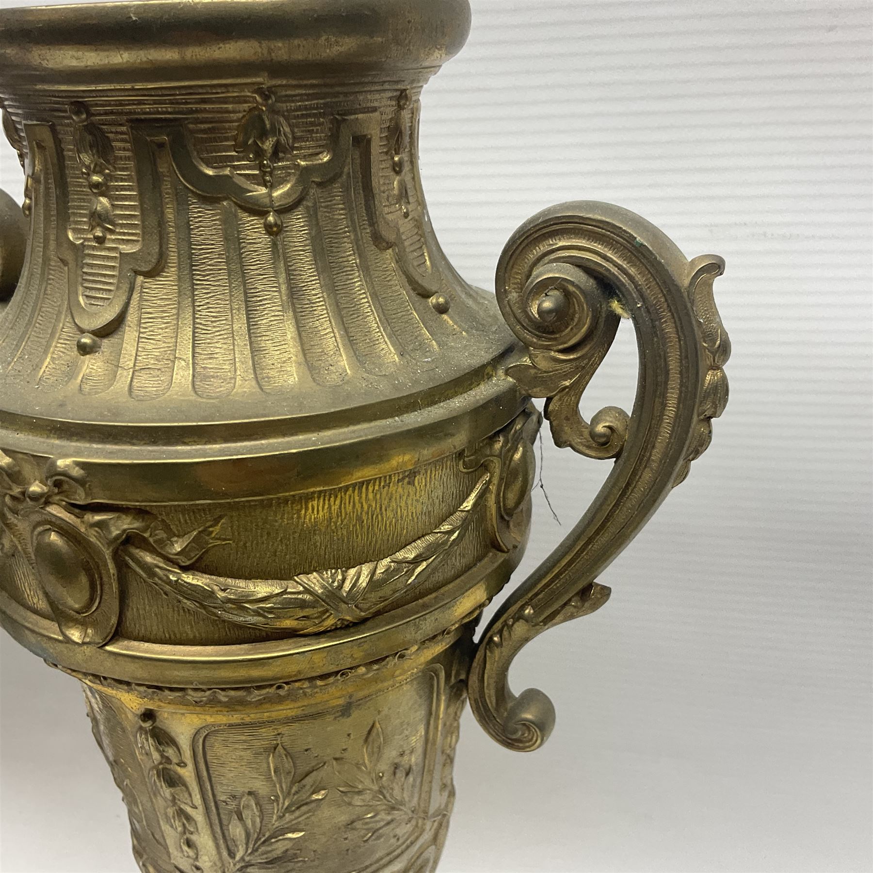 Pair of 19th century gilt metal twin handle urns - Image 15 of 27