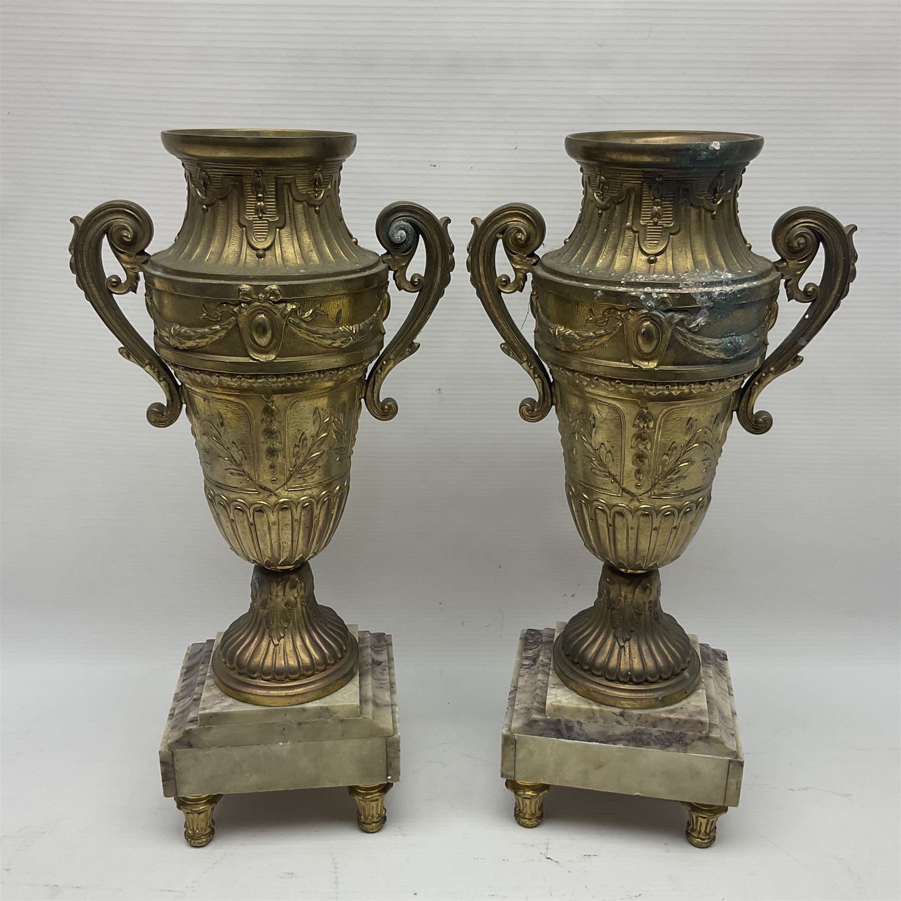 Pair of 19th century gilt metal twin handle urns - Image 19 of 27