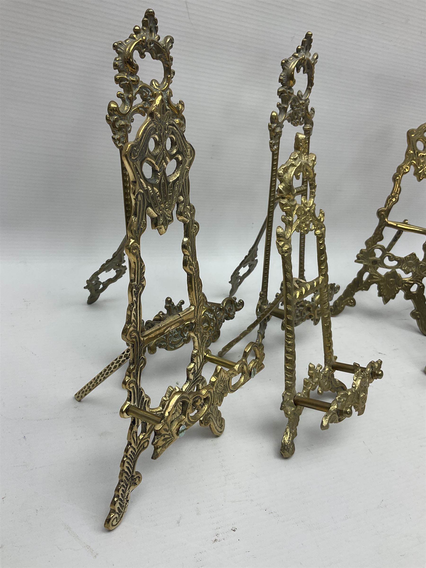 Nine ornate cast brass easel stands of various sizes - Image 4 of 13
