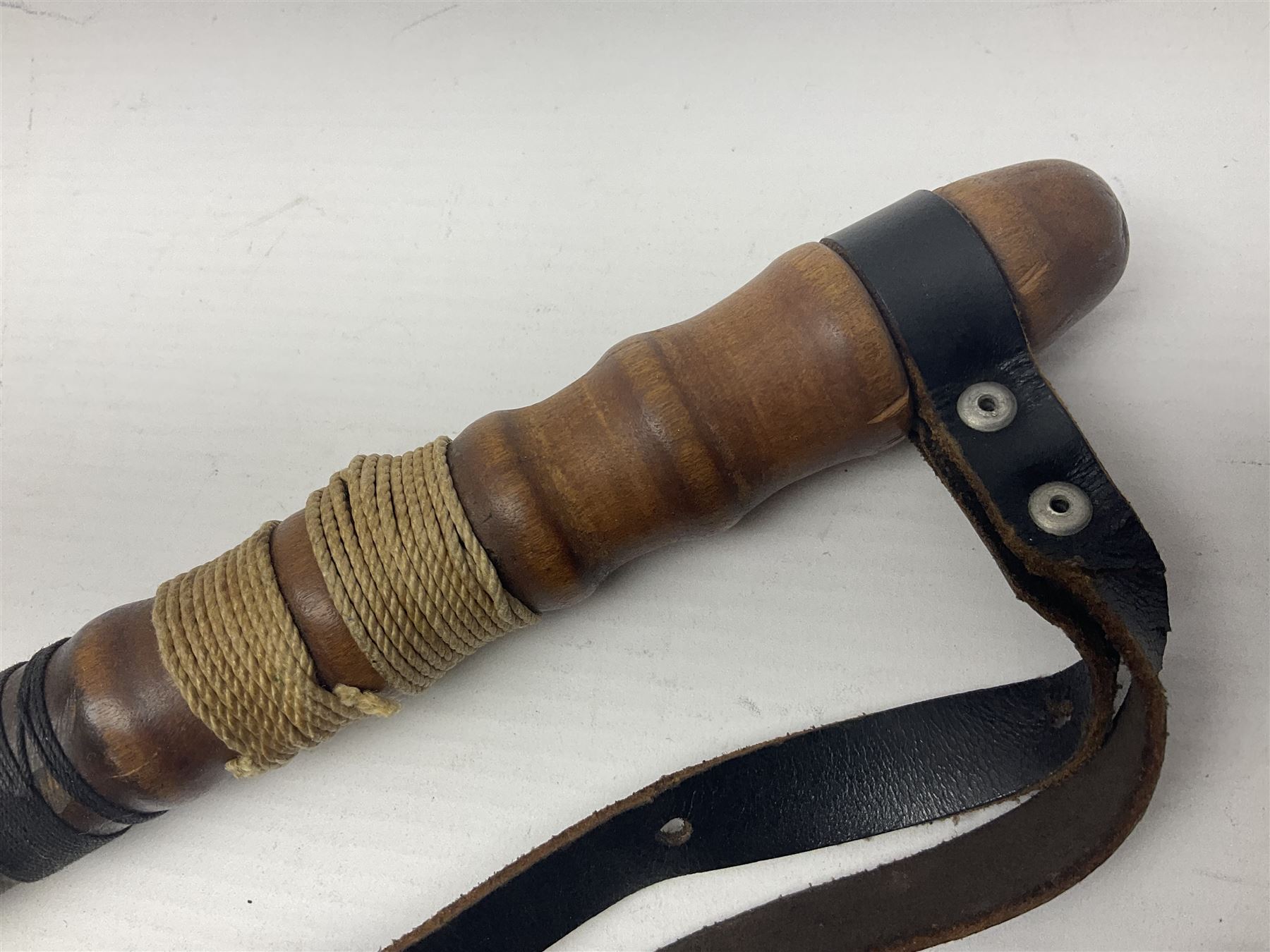 Two wooden truncheon with turned grips and leather straps - Image 6 of 14