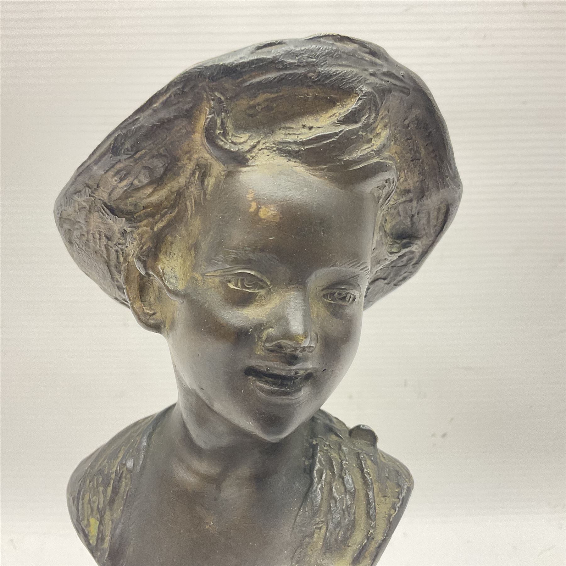 After Giovanni De Martino (1870-1935); bronzed bust of a boy on square marble plinth - Image 2 of 10