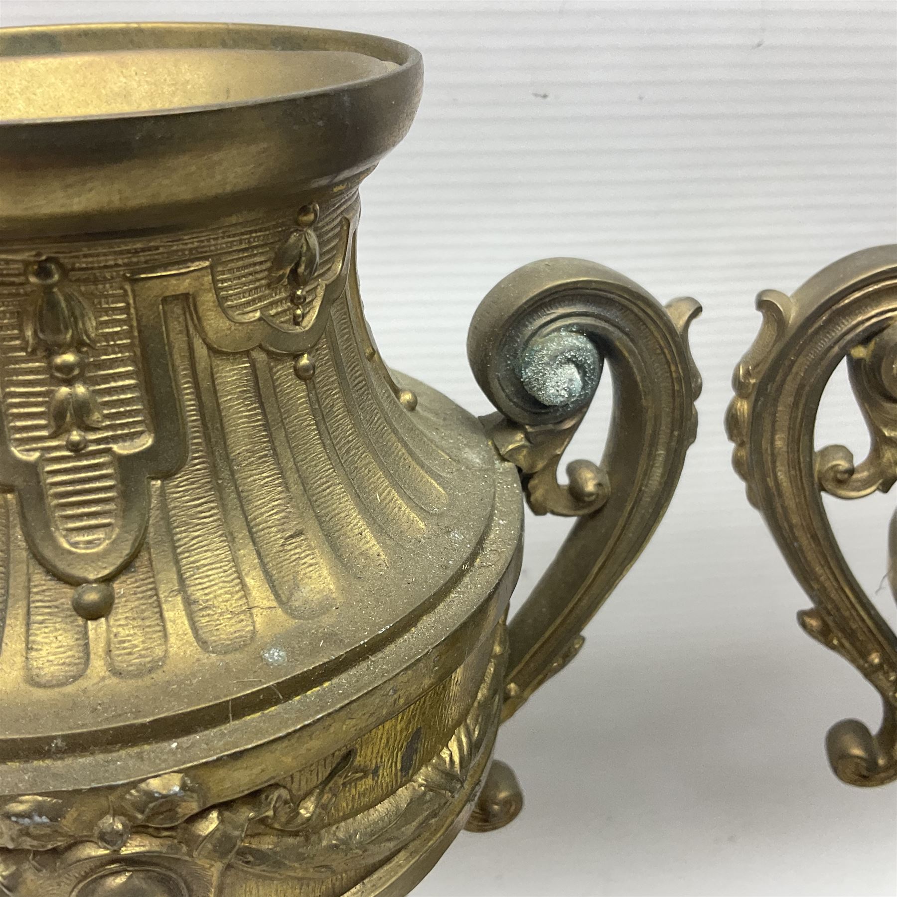 Pair of 19th century gilt metal twin handle urns - Image 22 of 27