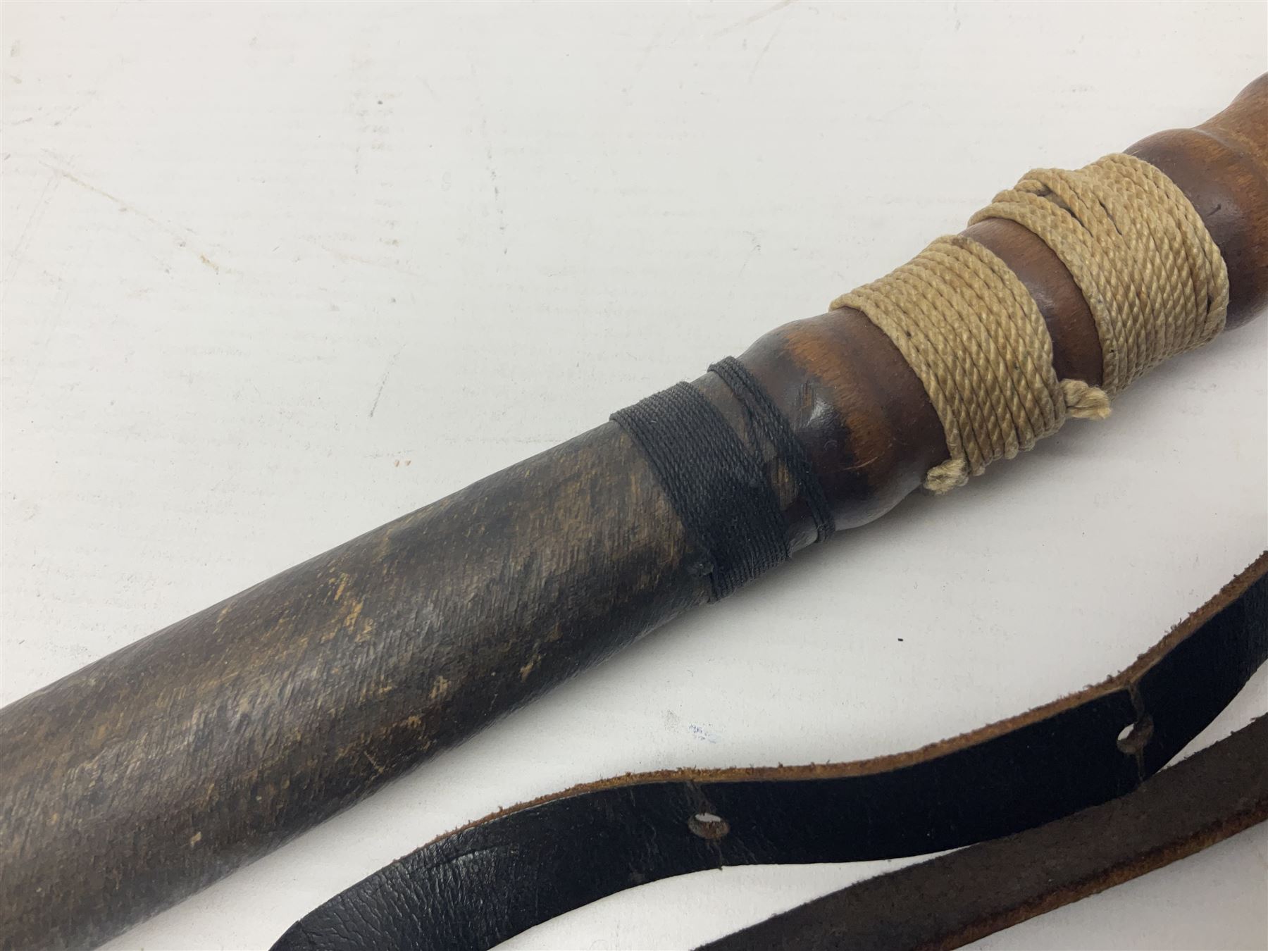 Two wooden truncheon with turned grips and leather straps - Image 8 of 14