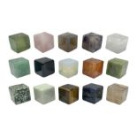 Fifteen cube mineral specimens