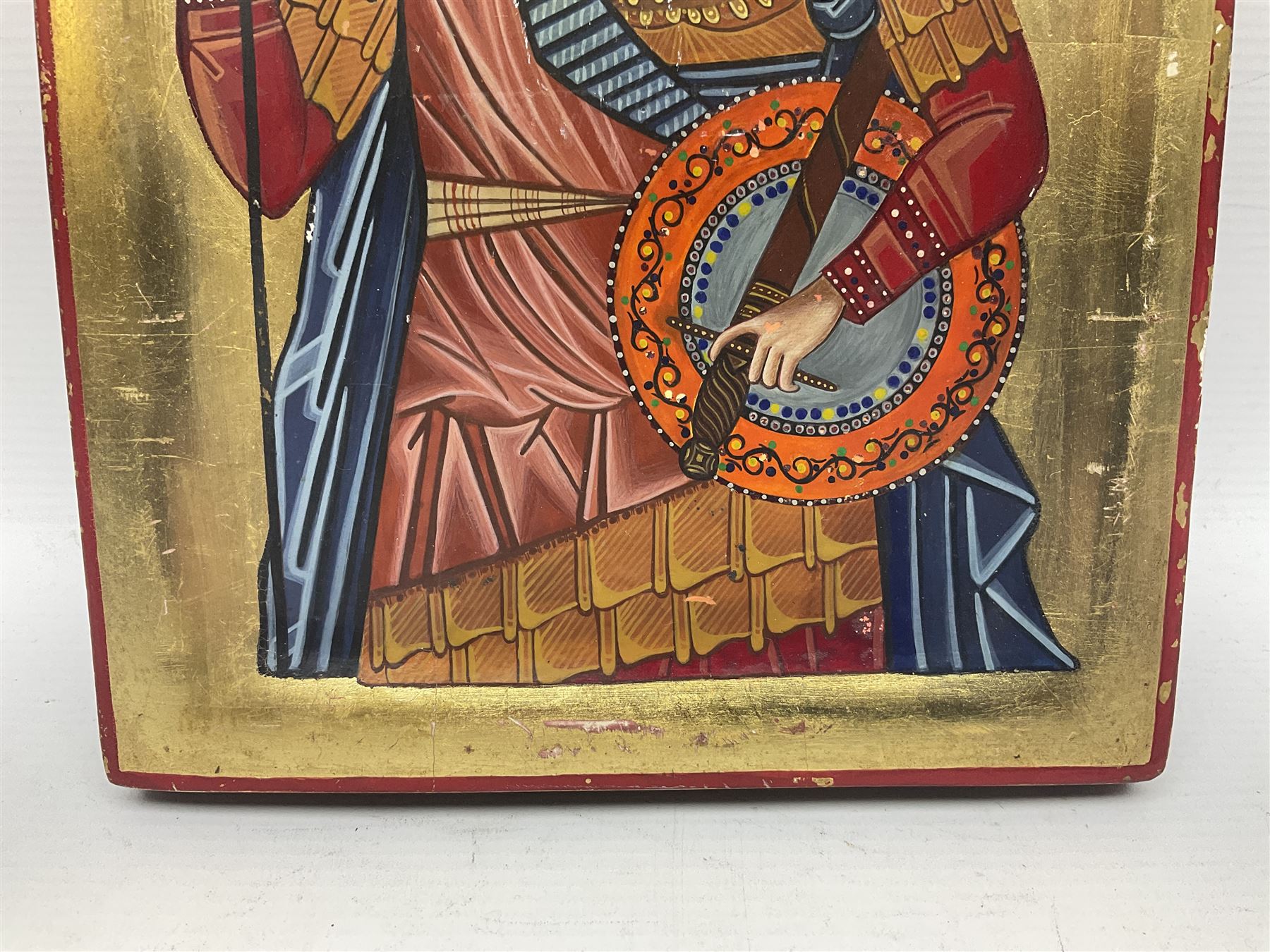 20th century Greek Orthodox hand painted icon - Image 6 of 11