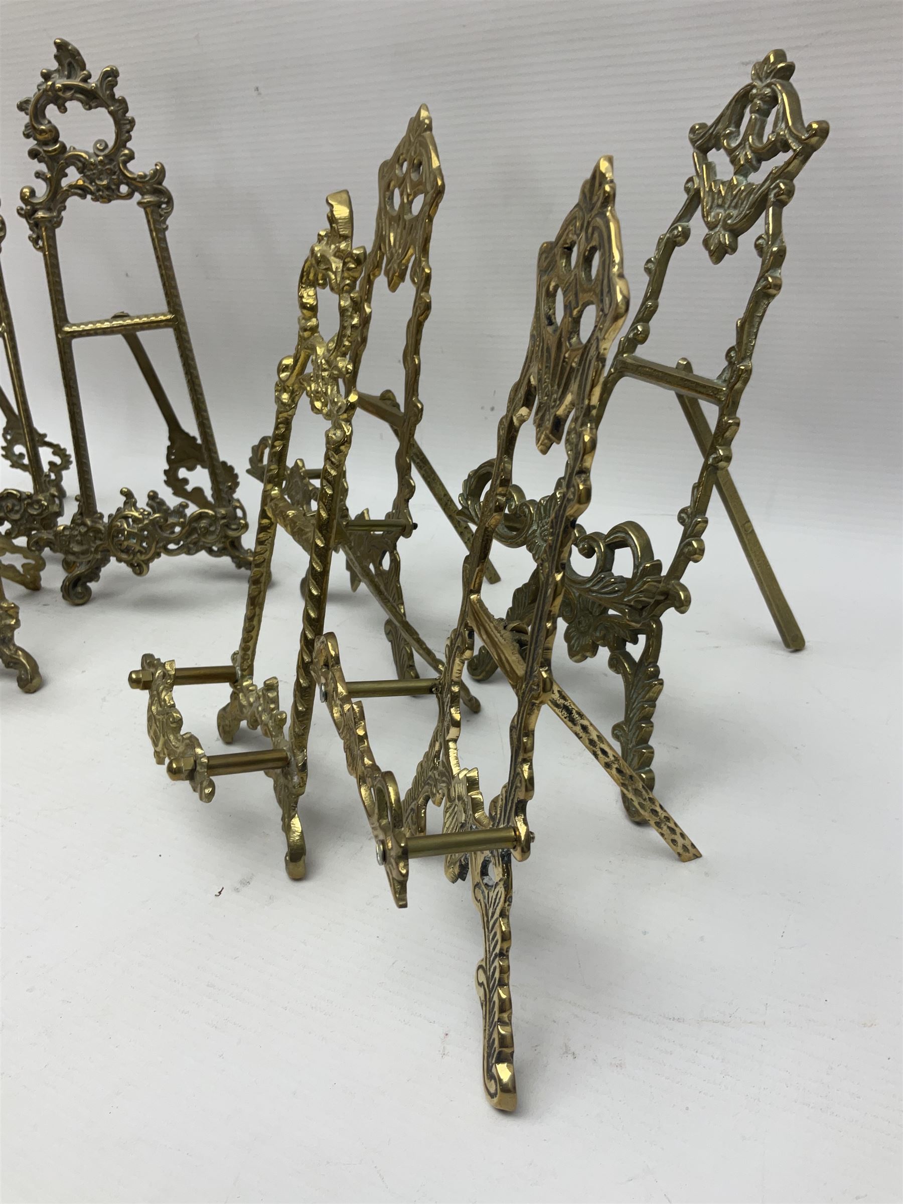 Nine ornate cast brass easel stands of various sizes - Image 8 of 13