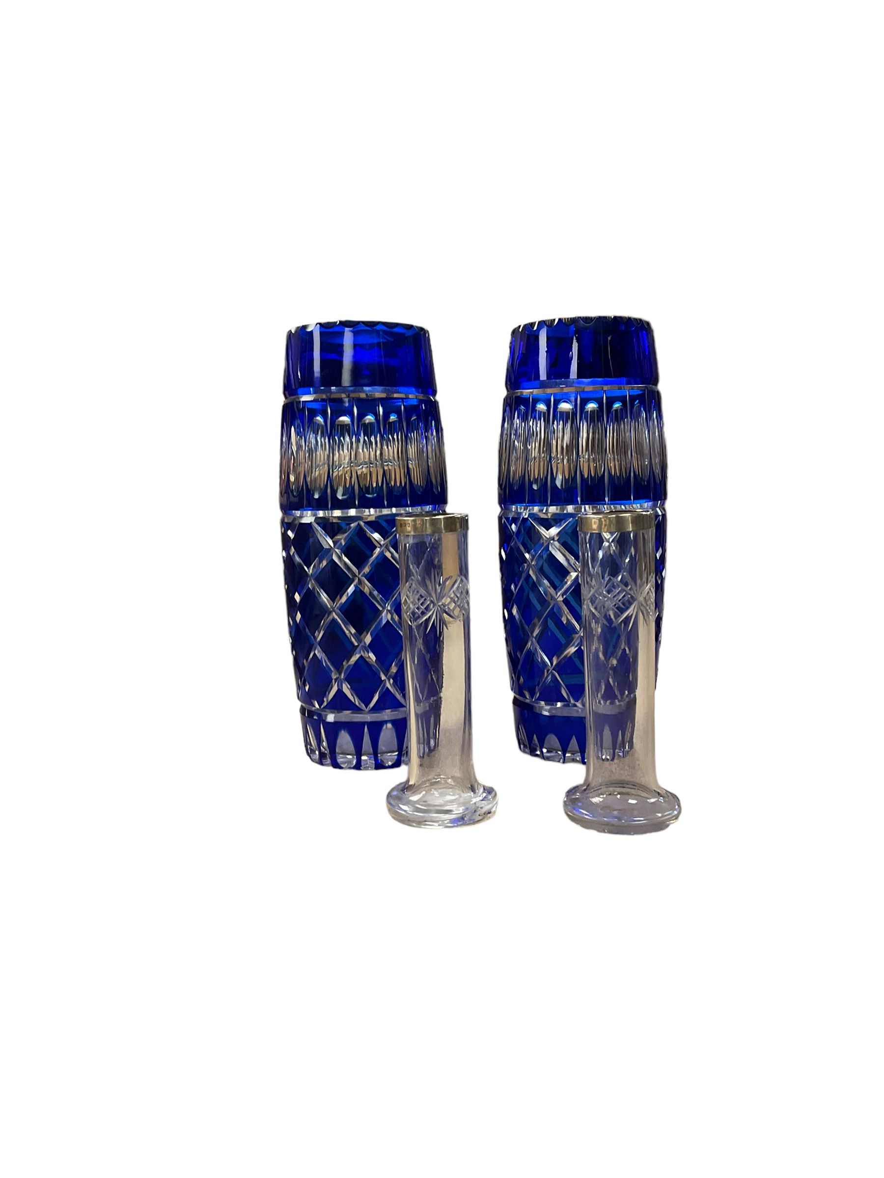 Pair of blue cut glass vases