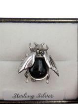 Silver black onyx bug brooch