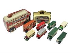 Two Brimtoy tin-plate model double decker buses