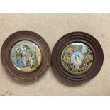 Two framed Victorian Pratt ware pot lids