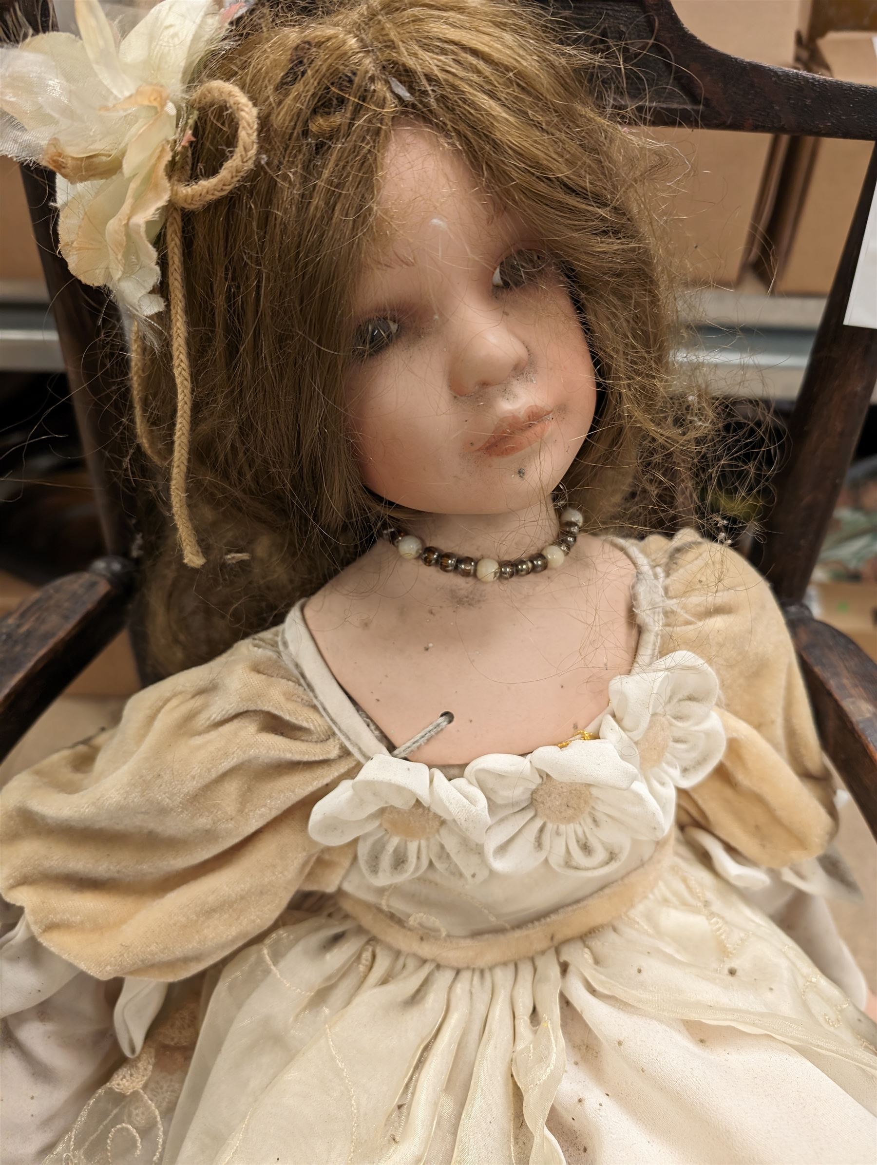 Alberon ceramic doll on wooden dolls/child's chair - Image 2 of 4