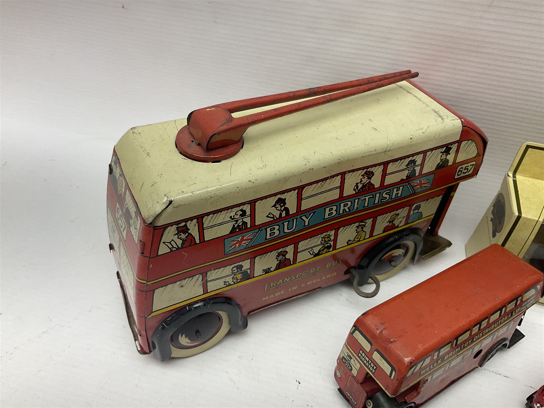 Two Brimtoy tin-plate model double decker buses - Image 4 of 13