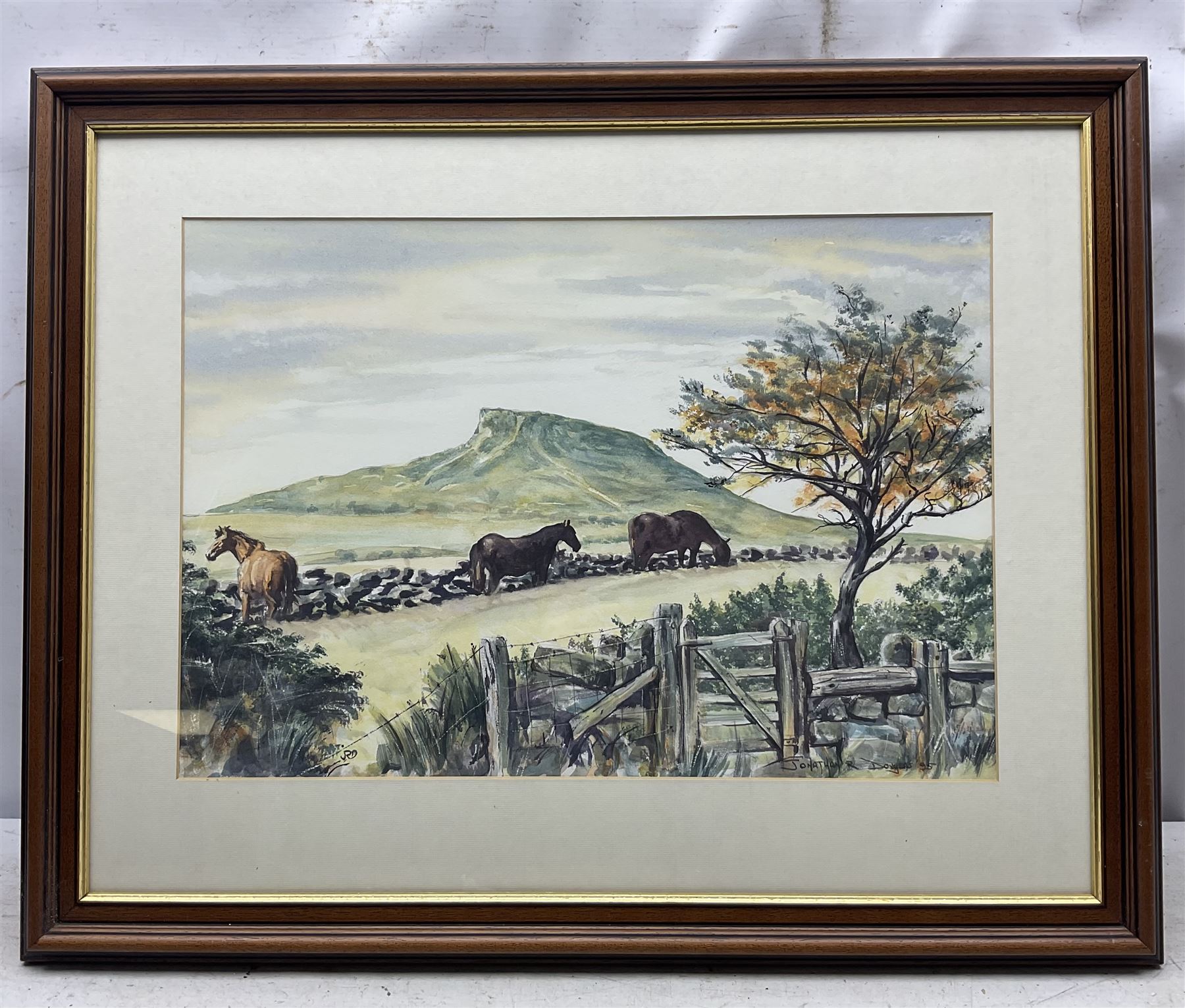 Jonathan R Douglas (Welsh Contemporary): Horses Grazing on a Hilltop - Image 2 of 2