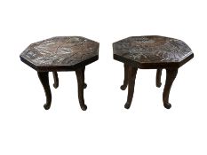 Two carved wooden plant stands
