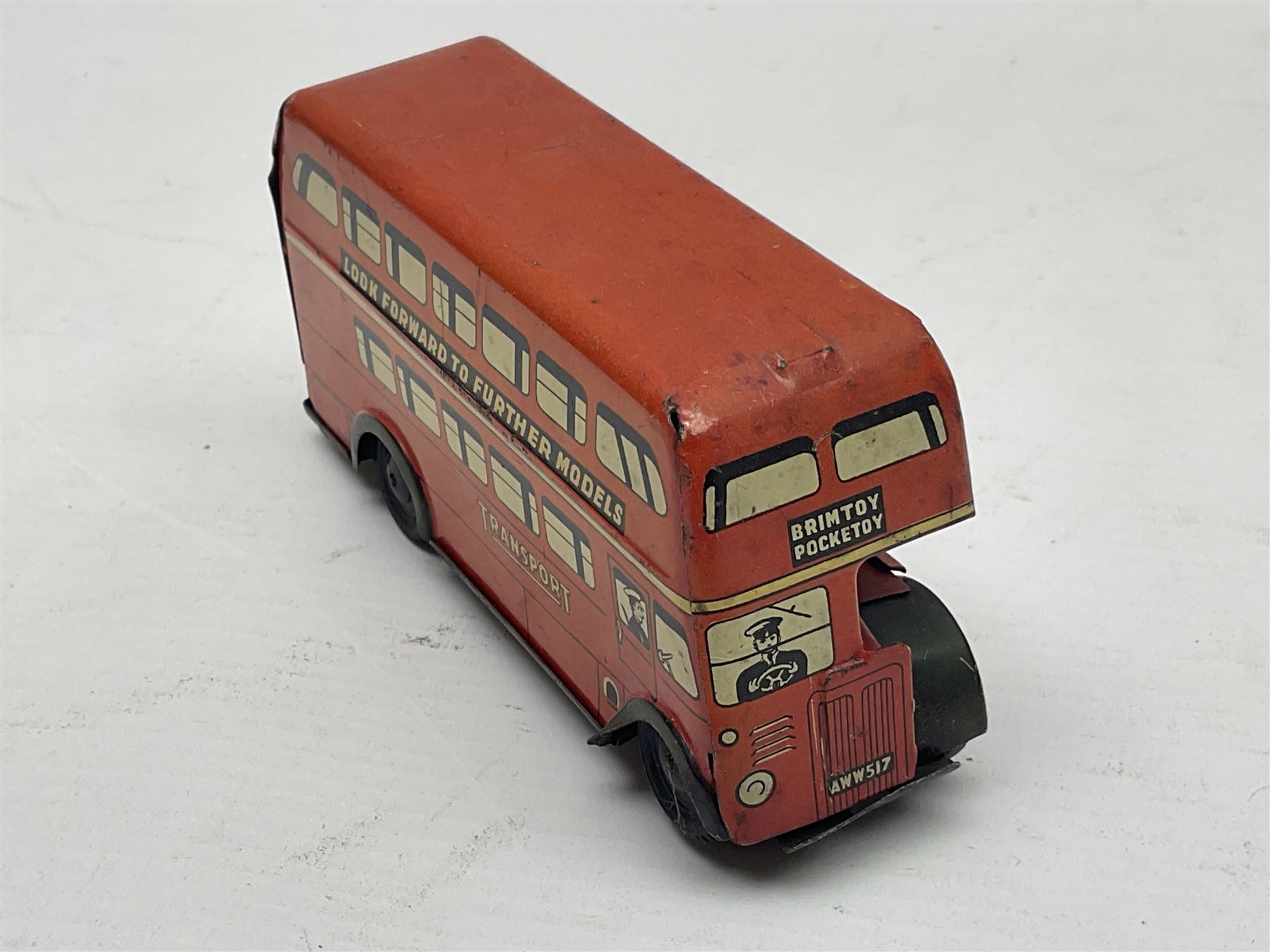 Two Brimtoy tin-plate model double decker buses - Image 6 of 13