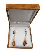 Pair of silver Baltic amber pendant earrings