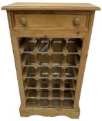Pine wine rack with single drawer