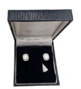 Pair of silver opal and cubic zirconia rectangular stud earrings