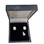 Pair of silver opal and cubic zirconia rectangular stud earrings