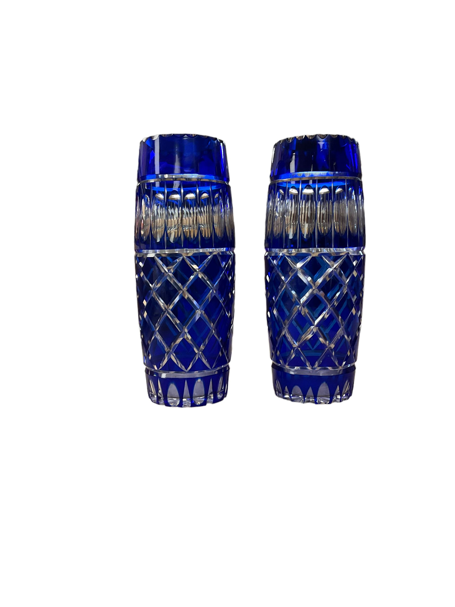 Pair of blue cut glass vases - Image 2 of 3