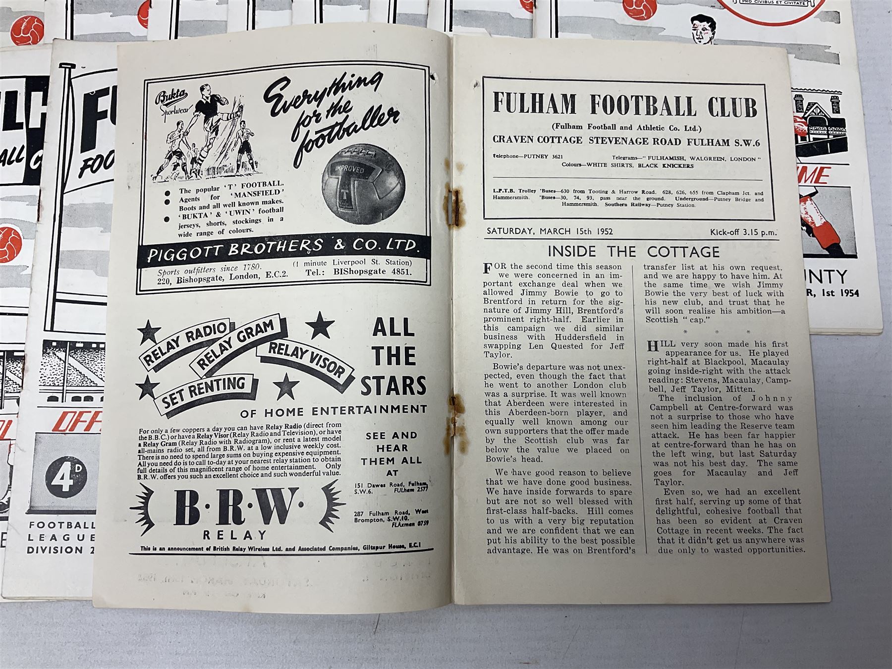 Fulham F.C. programmes - twenty-seven home matches 1949/50 - 1957/58; and two photocopies of memorab - Bild 5 aus 12