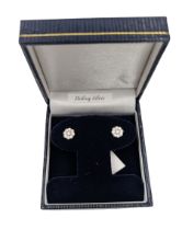 Pair of silver cubic zirconia flower cluster stud earrings