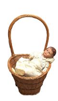 Pull along wicker basket with wicker handle