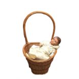 Pull along wicker basket with wicker handle