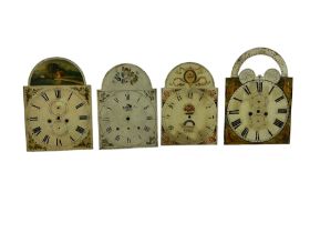 Four painted 19th century break arch longcase clock dials