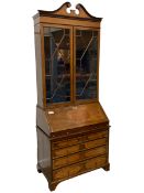 19th century walnut and satinwood inlaid bookcase on bureau