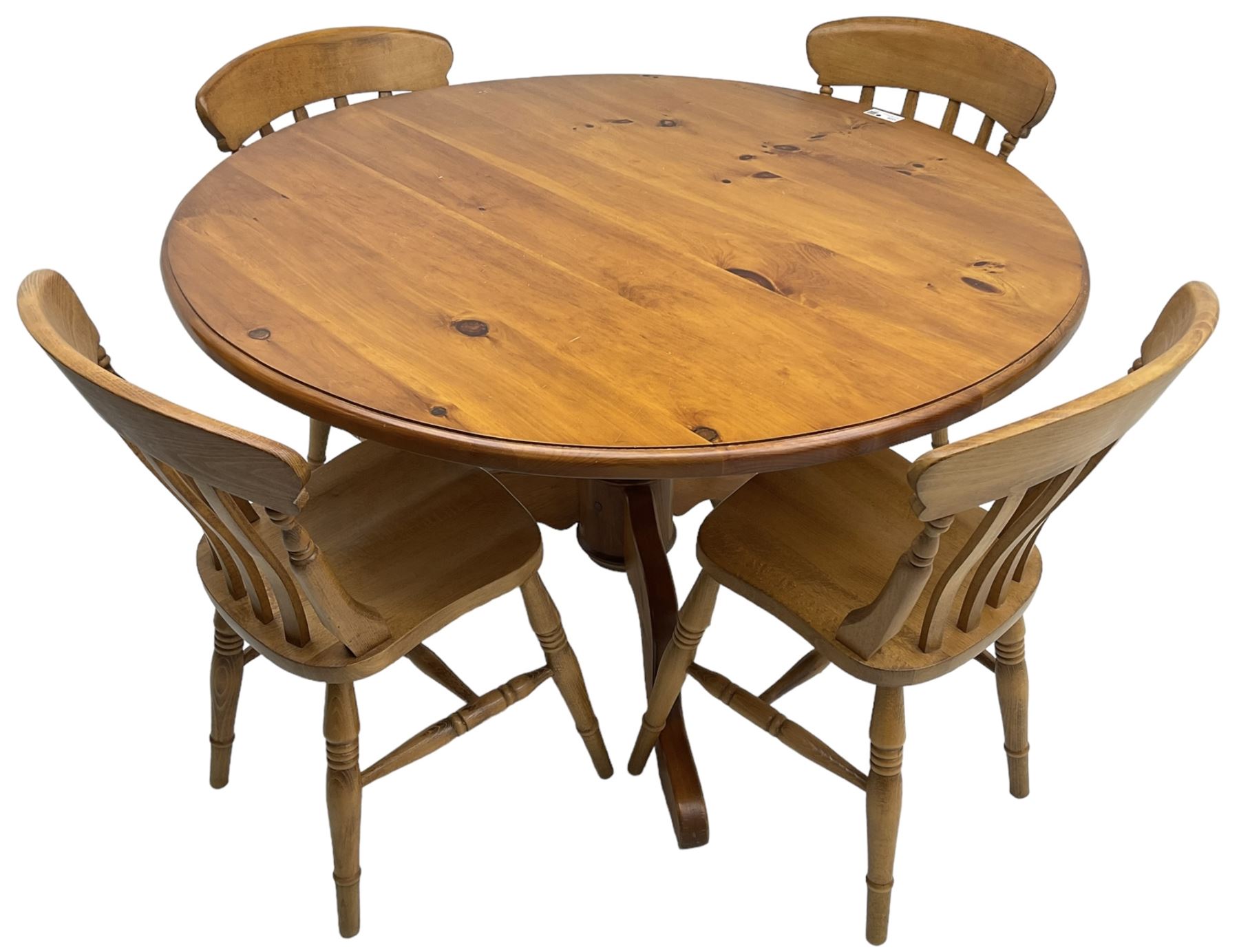 Waxed pine circular pedestal dining table (D122cm - Image 6 of 6