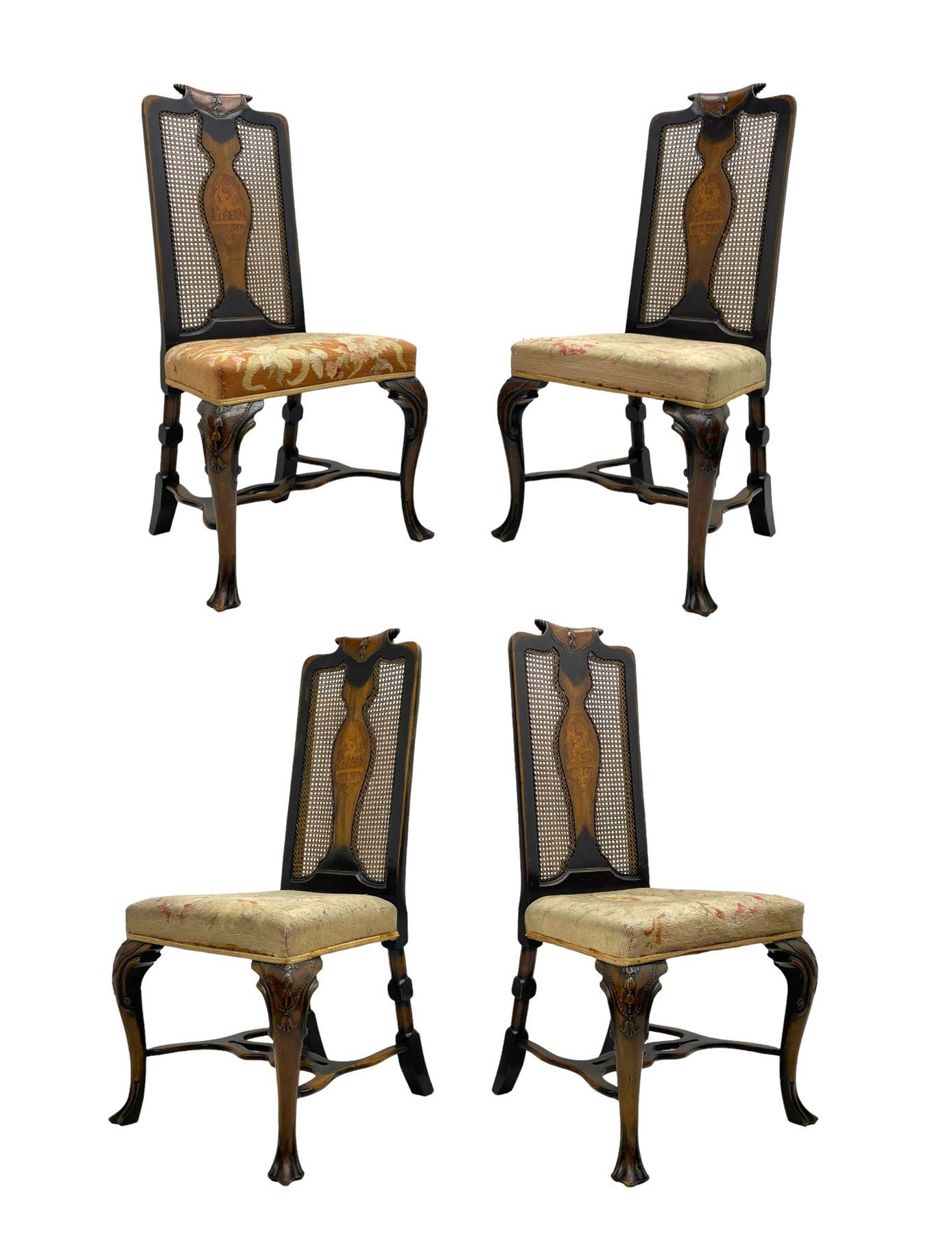 Early 20th century set of four stained beech framed dining chairs