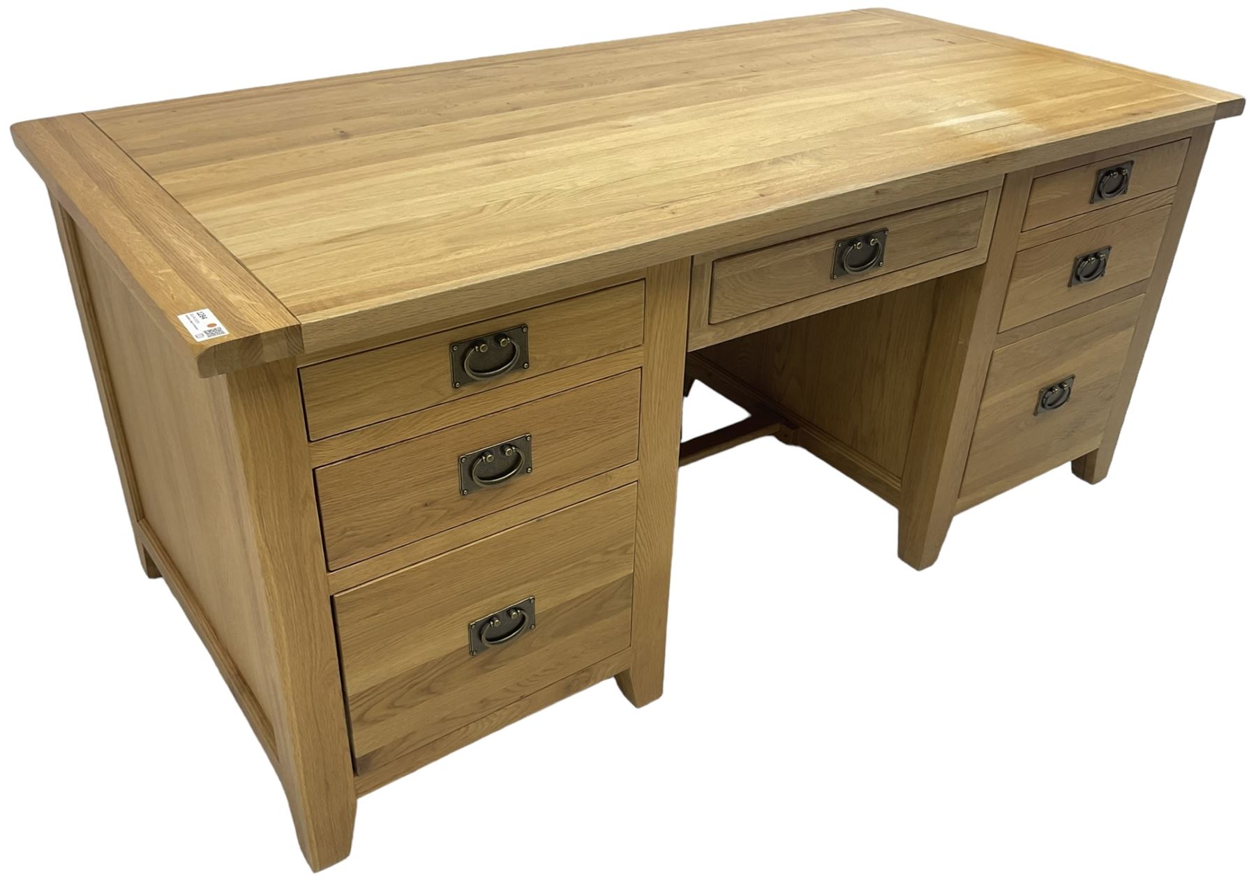 Light oak twin pedestal desk - Image 4 of 6