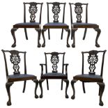 Set of six (5+1) Chippendale design mahogany dining chairs