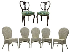 Set of five white painted wicker chairs; together with two late Victorian chairs