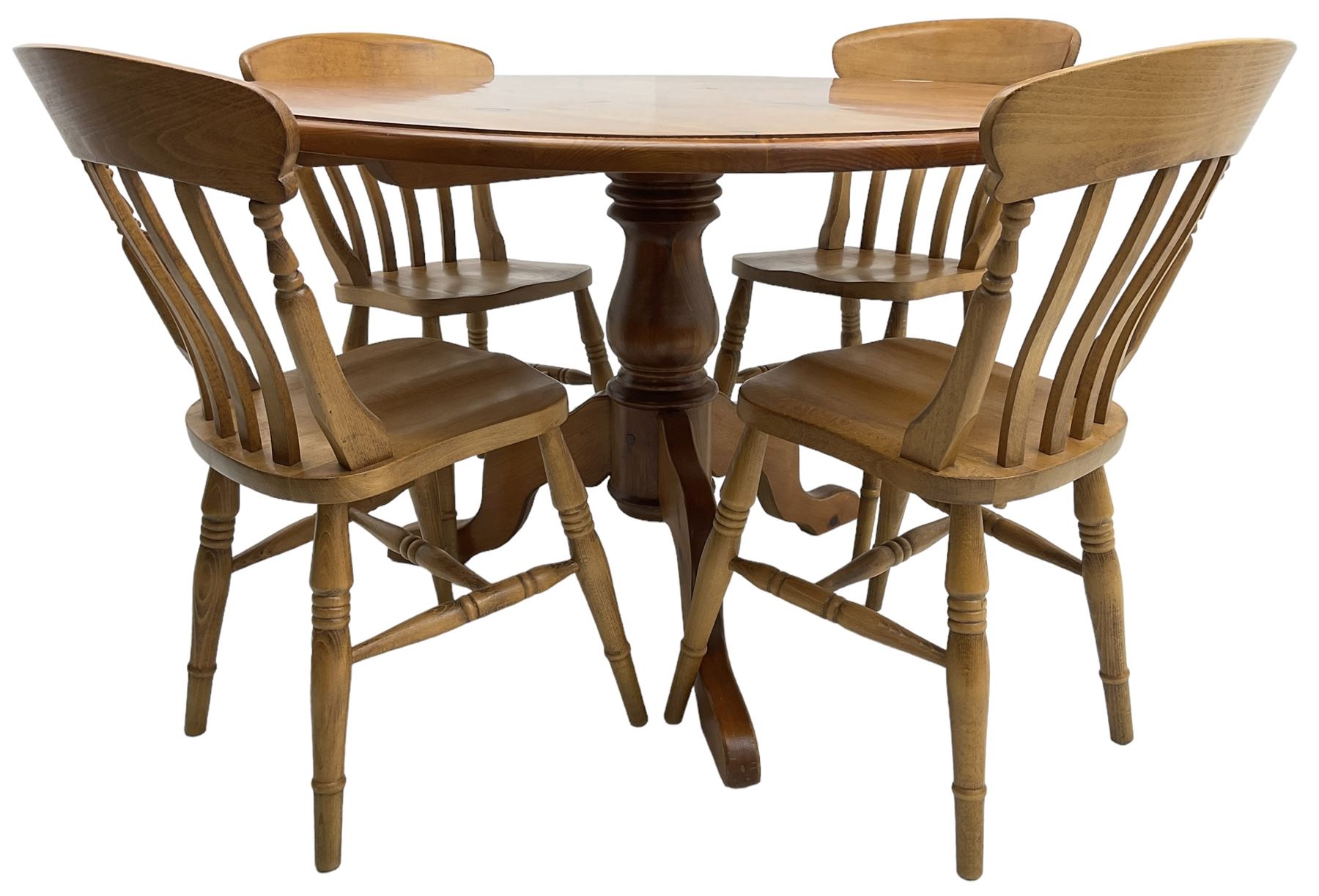 Waxed pine circular pedestal dining table (D122cm